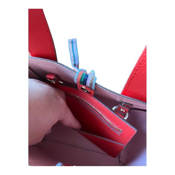 Loeffler Randall Ribbon Mini Leather Shopper Persimmon Red Convertible Crossbody - Picture 12 of 16